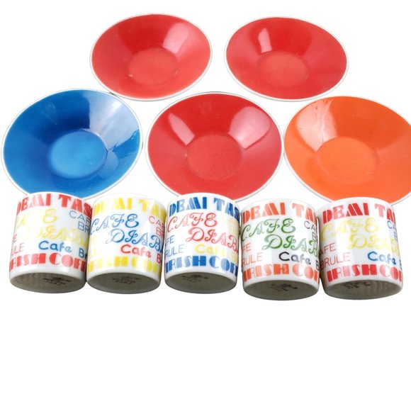 Royal Crown Demitasse Coffee Espresso Cups Saucers Retro Groovy Mod Set 5 Kitty - Picture 6 of 7